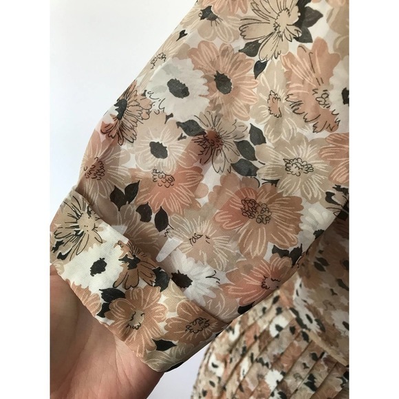 40s Brown Autumn Floral Dress A Line Sheer Daisy - Picture 10 of 10